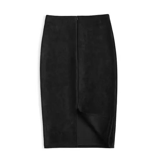 Suede  Knee Length High Waist Office Skirt