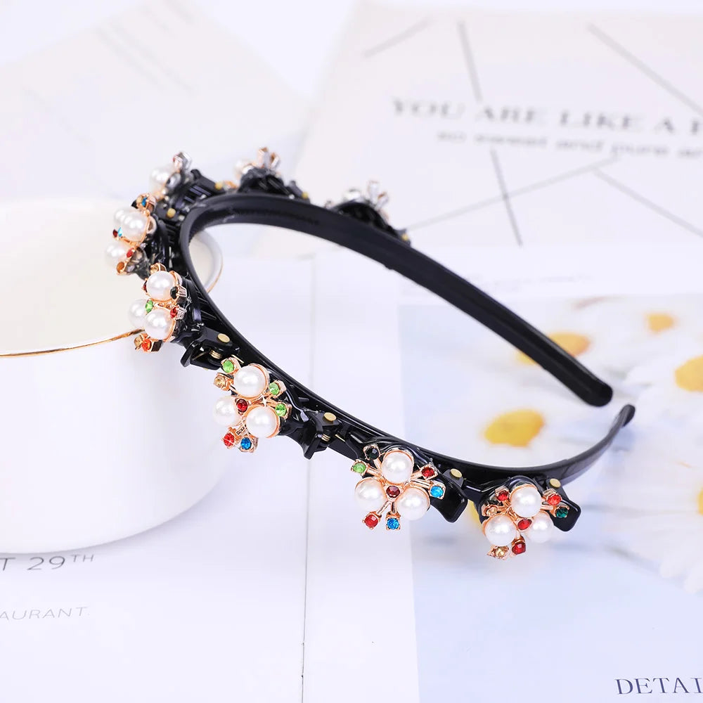 Double Layer Bands Clip Hairbands Fashion Plastic Braided Headband Knitting Women's Headwear Hair Accessories Pearl