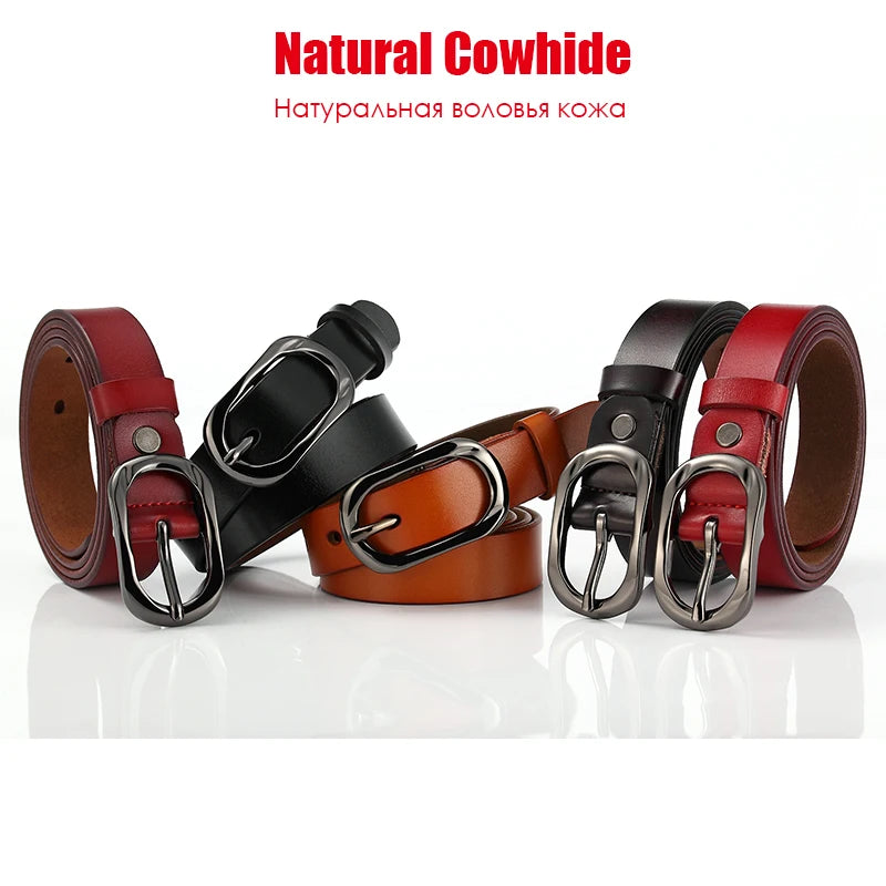 Leather Belt Hard Metal Buckle Natural Cowhide 2.3cm Thin