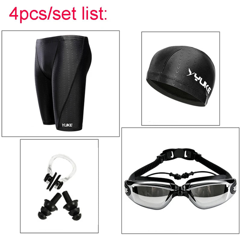Men Swimming Shorts Waterproof Competition Swim Equipment Goggles with Ear-plug Cap Case Trunks Briefs Swimwear Half Pants