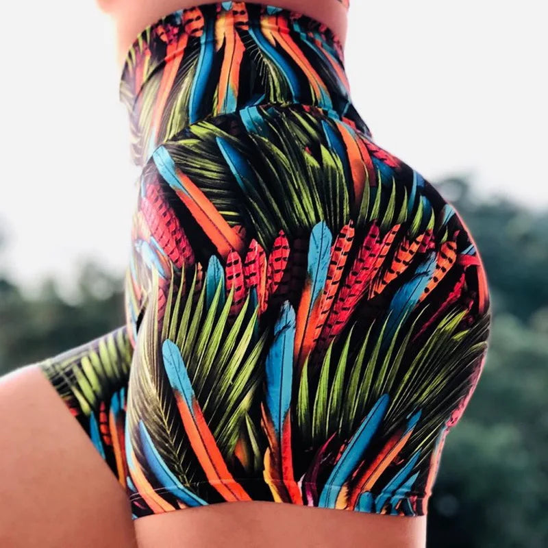 Running Shorts High Waist Yoga Shorts Scrunch Butt Seamless Print Push Up Hip Gym Shorts Fitness