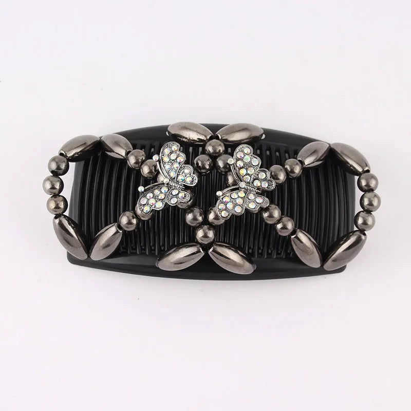 Beads Hair Combs Shiny Rhinestone Beaded Hair Claws Magic Tuck Comb Updo Accessories Elastic Headwear Bun Ponytail Holder