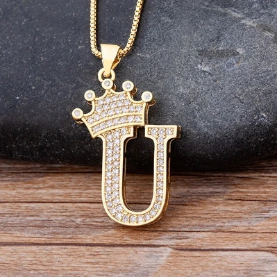 Nidin Luxury Copper Zircon A-Z Crown Alphabet Pendant Chain Necklace Hip-Hop Style Fashion Woman Man Initial Name Jewelry