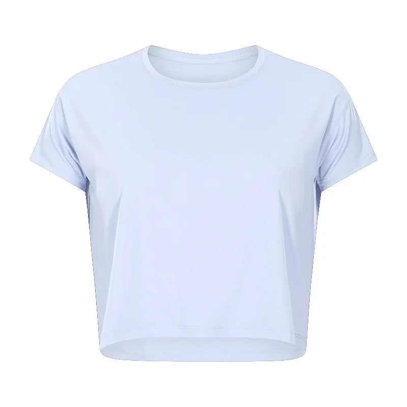 Loose Blouses Women Seamless Sport t-Shirts  Yoga Crop Top Short Sleeve Running Shirts Solid Quick Dry Fitness Gym Crop Tops