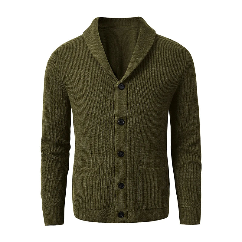 Shawl Collar Cardigan Sweater Slim Fit Cable Knit Button up Merino Wool Sweater