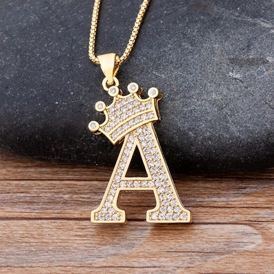 Nidin Luxury Copper Zircon A-Z Crown Alphabet Pendant Chain Necklace Hip-Hop Style Fashion Woman Man Initial Name Jewelry