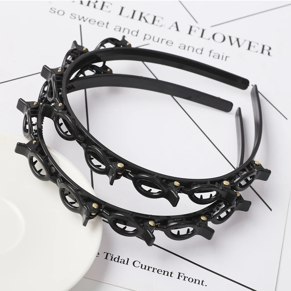 Double Layer Bands Clip Hairbands Fashion Plastic Braided Headband Knitting Women's Headwear Hair Accessories Pearl