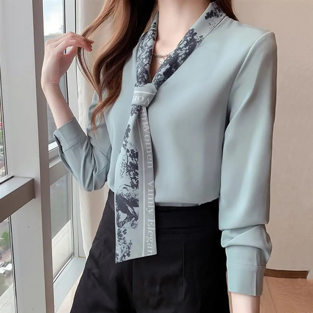 Elegant Bow Suit Collar Chiffon Shirt