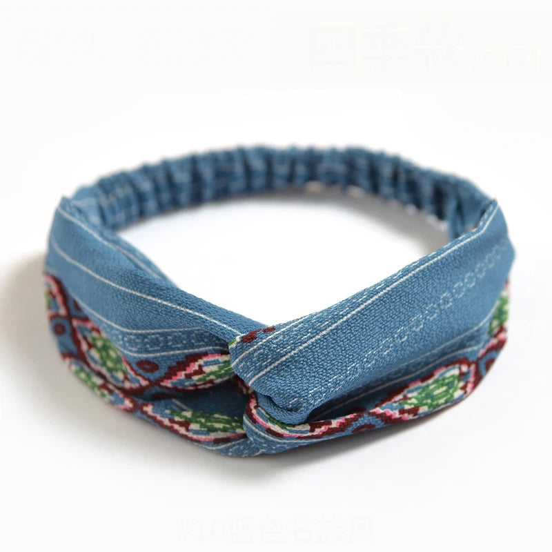 Fashion Women Summer Bohemian Hair Bands Print Headbands Vintage Cross Turban Bandage Bandanas Hair Bands Hair Accessories