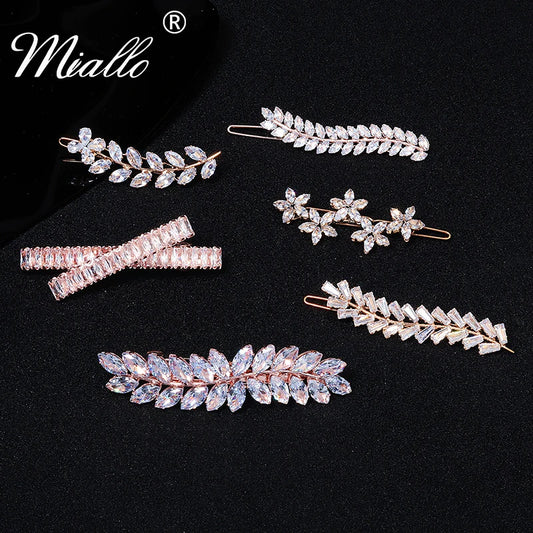 Fashion Barrette Cubic Zirconia Leaf Hair Clips for Women Accessories Hair Jewelry Headpiece