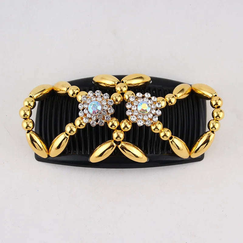 Beads Hair Combs Shiny Rhinestone Beaded Hair Claws Magic Tuck Comb Updo Accessories Elastic Headwear Bun Ponytail Holder