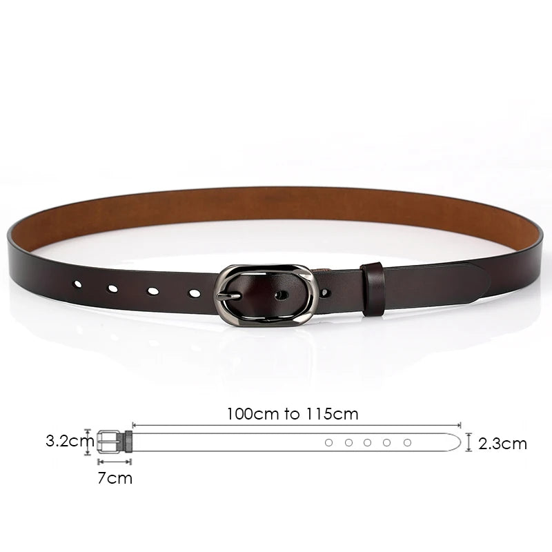 Leather Belt Hard Metal Buckle Natural Cowhide 2.3cm Thin