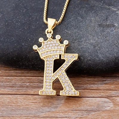 Nidin Luxury Copper Zircon A-Z Crown Alphabet Pendant Chain Necklace Hip-Hop Style Fashion Woman Man Initial Name Jewelry