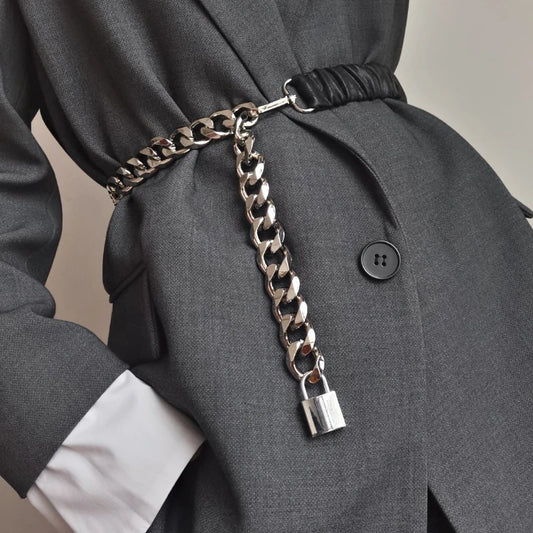 Elastic Leather Silver Chain Belt Ladies Dress Stretch Cummerbunds Female Coat Corset Long Waistband Belts For women Strap