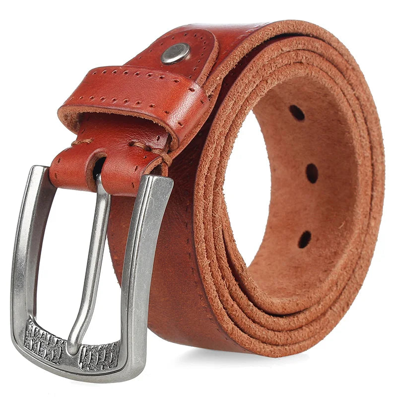 Natural Skin Cowhide Belt Vintage Alloy Pin Buckle Casual Leather Belt