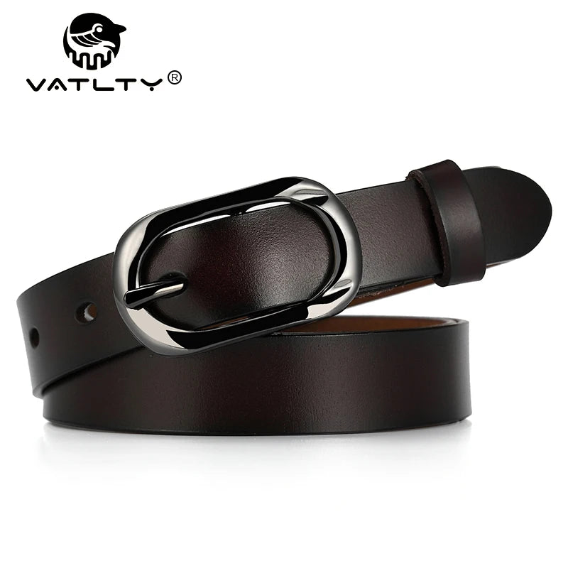 Leather Belt Hard Metal Buckle Natural Cowhide 2.3cm Thin