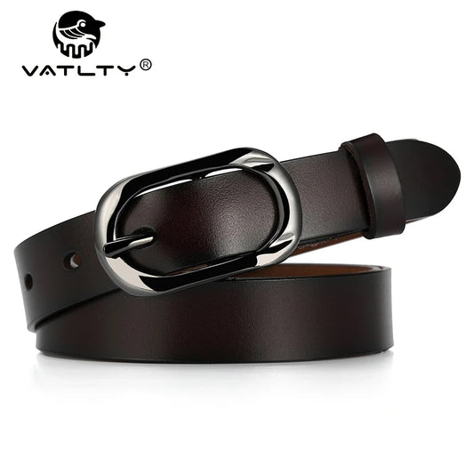 Leather Belt Hard Metal Buckle Natural Cowhide 2.3cm Thin