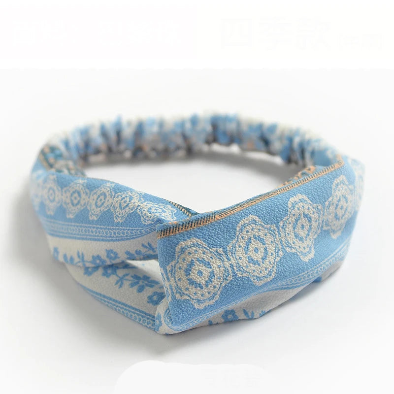 Fashion Women Summer Bohemian Hair Bands Print Headbands Vintage Cross Turban Bandage Bandanas Hair Bands Hair Accessories