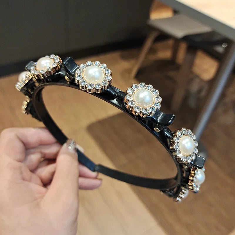 Double Layer Bands Clip Hairbands Fashion Plastic Braided Headband Knitting Women's Headwear Hair Accessories Pearl