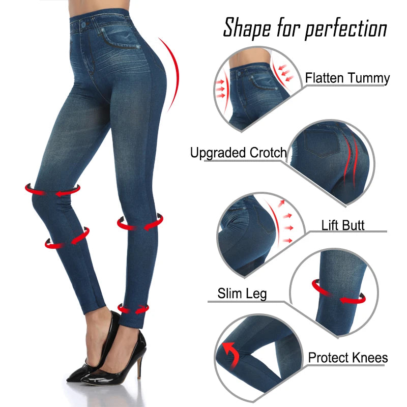 Women Denim Print Leggings Fashion Slimming Push Up Leggings  Stretch Printed  Pants