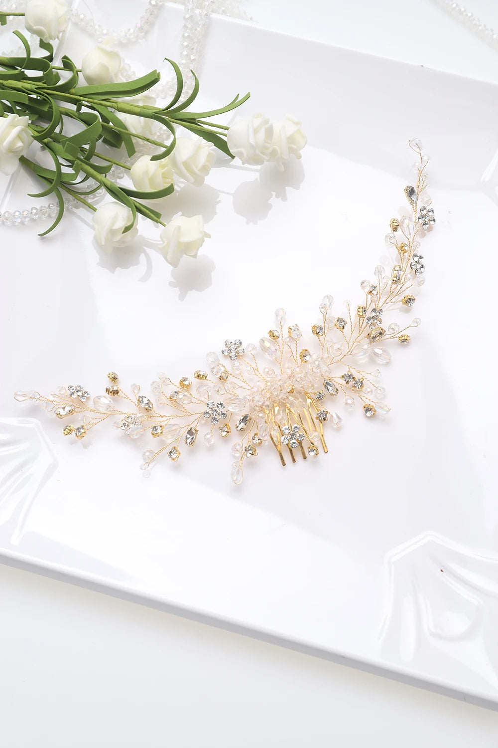Vintage Rose Gold Silver Gold Black Hair Accessories Headwear Shiny Crystal Hair Comb Elegant