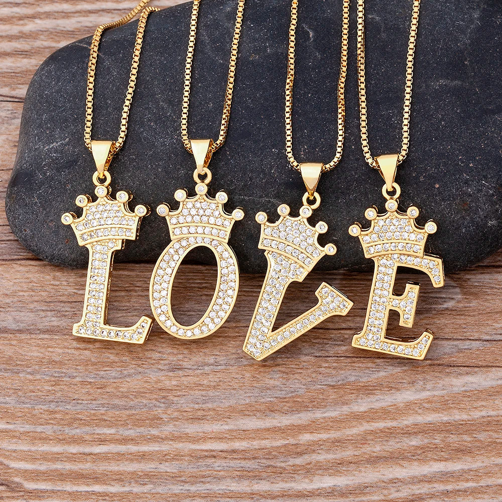 Nidin Luxury Copper Zircon A-Z Crown Alphabet Pendant Chain Necklace Hip-Hop Style Fashion Woman Man Initial Name Jewelry