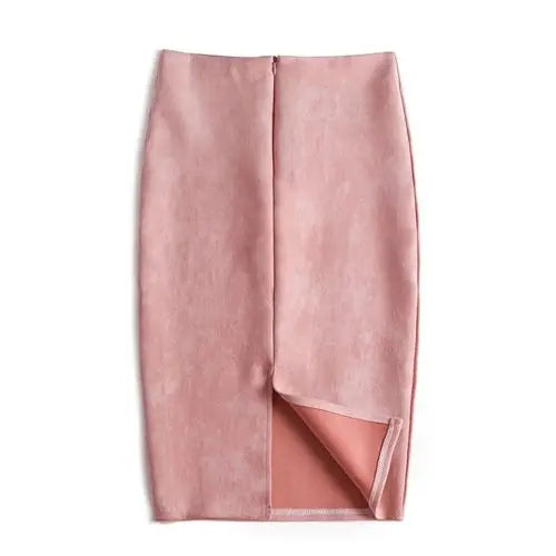 Suede  Knee Length High Waist Office Skirt
