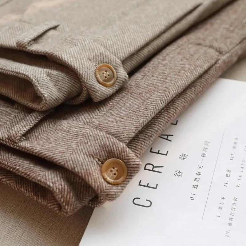 Wool Pants Women's Pencil Pants Autumn Winter High Waisted Casual Suit Pants Office Women Trousers
