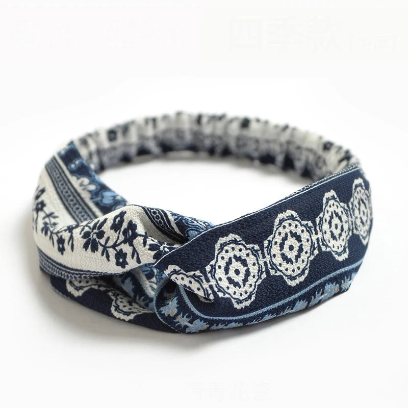 Fashion Women Summer Bohemian Hair Bands Print Headbands Vintage Cross Turban Bandage Bandanas Hair Bands Hair Accessories
