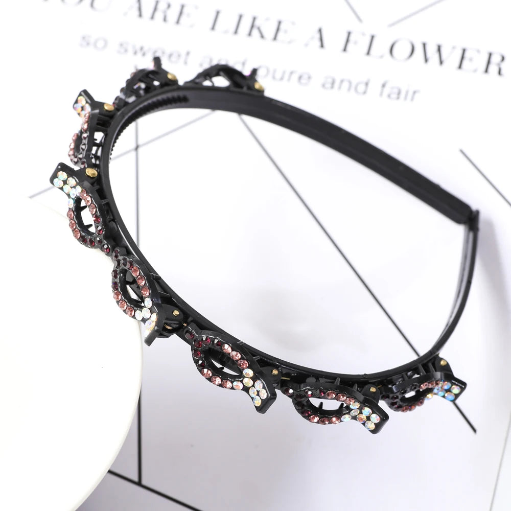 Double Layer Bands Clip Hairbands Fashion Plastic Braided Headband Knitting Women's Headwear Hair Accessories Pearl