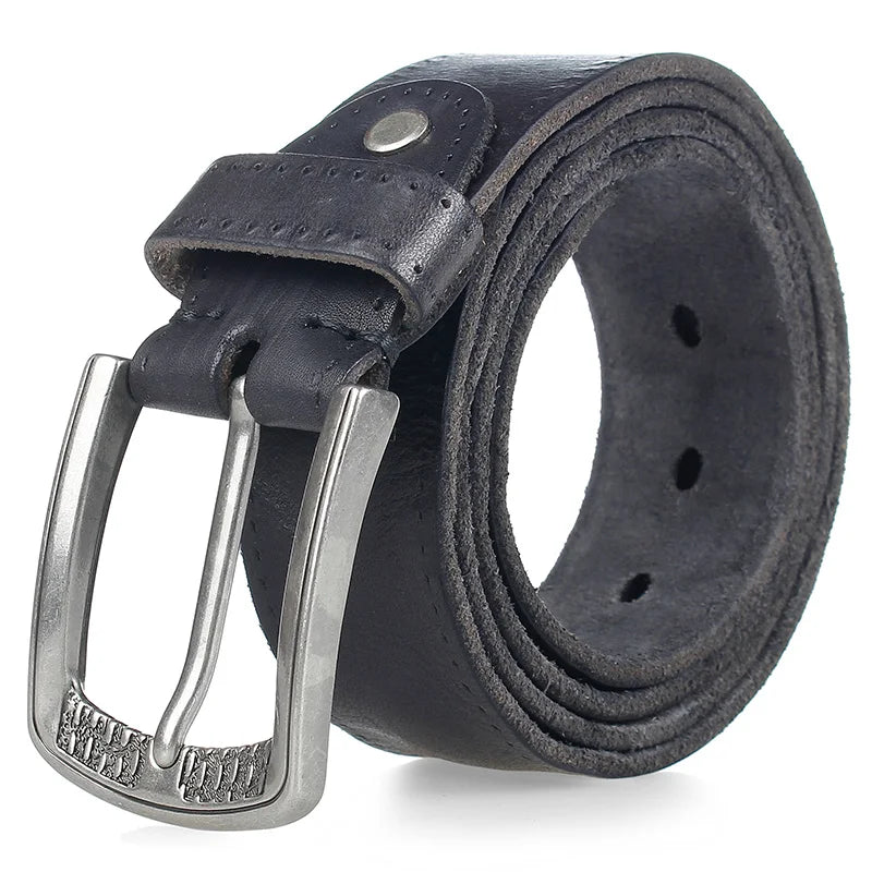 Natural Skin Cowhide Belt Vintage Alloy Pin Buckle Casual Leather Belt