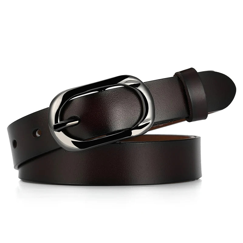 Leather Belt Hard Metal Buckle Natural Cowhide 2.3cm Thin