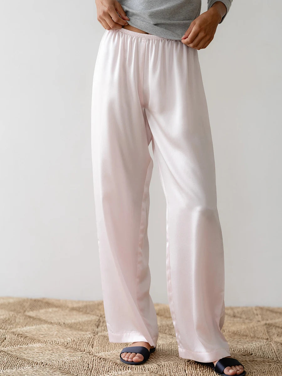 Women s Elegant Satin Lounge Pants with Stretchy Waistband and Flowy Wide Legs for Comfortable Casual Wear