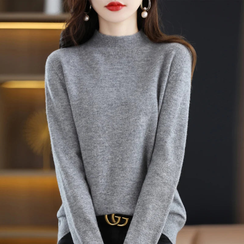100% Pure Wool Half Turtleneck Pullover In Cashmere Sweater Women's Casual Knit Top Women's Coat