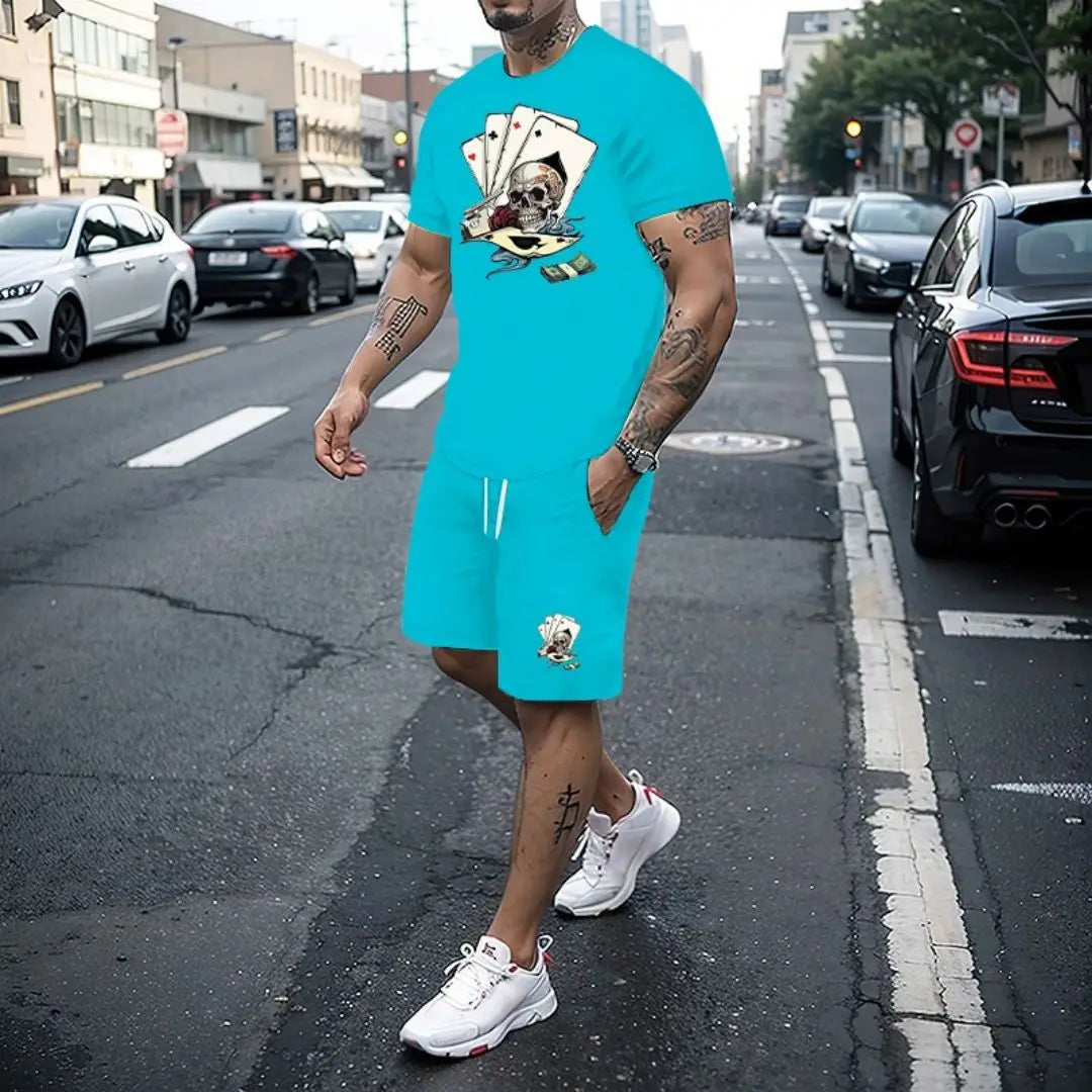 Summer Men's Set 3D Printing Series T-shirt + Shorts 2-piece Set Fashion Street Clothing Casual Slow Running Men's Sportswear