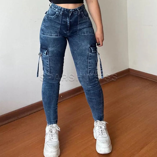Vintage  Retro  High Waist  Casual  Cargo Pants