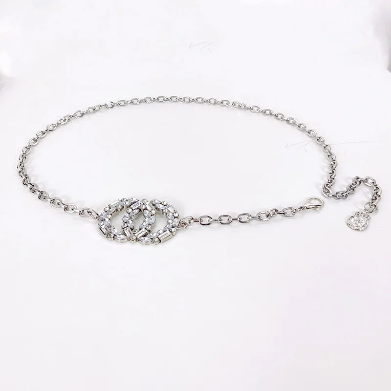 Designer Rhinestone Gold Circle Waist Chain Belt Female High-end Luxury Brands  Belts For Women Silver Waistband