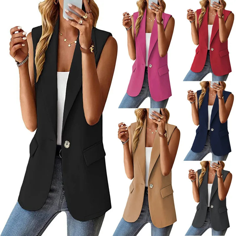 Polo Collar Suit Vest Women's Style Sleeveless Cardigan Tank Top Women