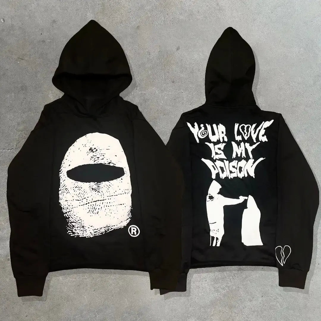 Skull Hoodies Fashion Print Top Oversized Pull-over Hoodie  American Streetwear Goth Women