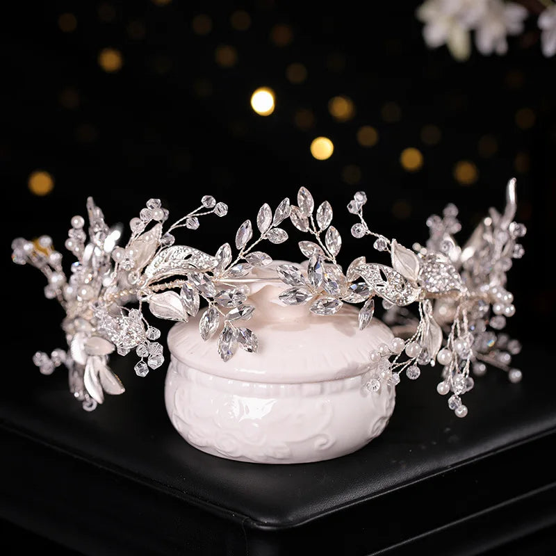 Hair Accessories Crystal Pearl Headband  Rhinestone Leaf Headband Hairband For Women Elegant Princess Headwear