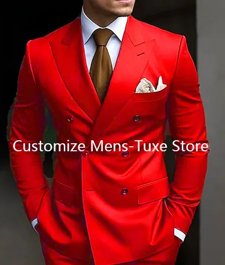 High Quality Men's Suits Double Breasted Bespoke Double Breasted Peaked Lapel Formal Blazer Slim Fit 2 Piece Jacket Pants