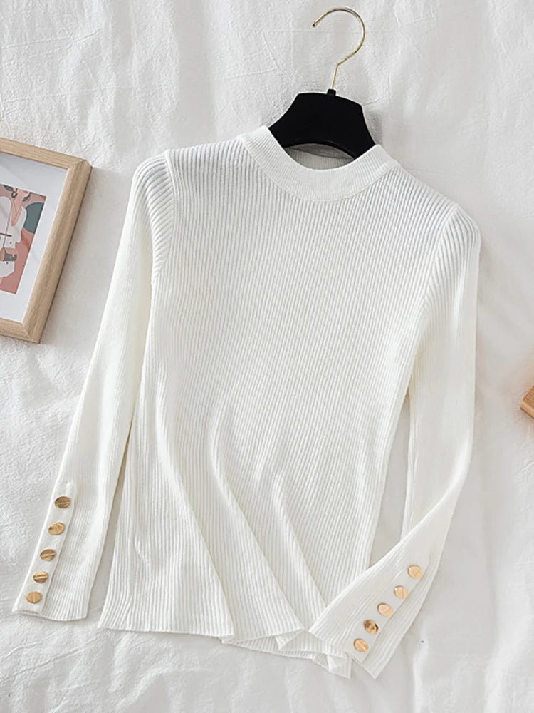 Women's thick sweater pullovers casual button o-neck chic sweater female knit top soft jumper tops