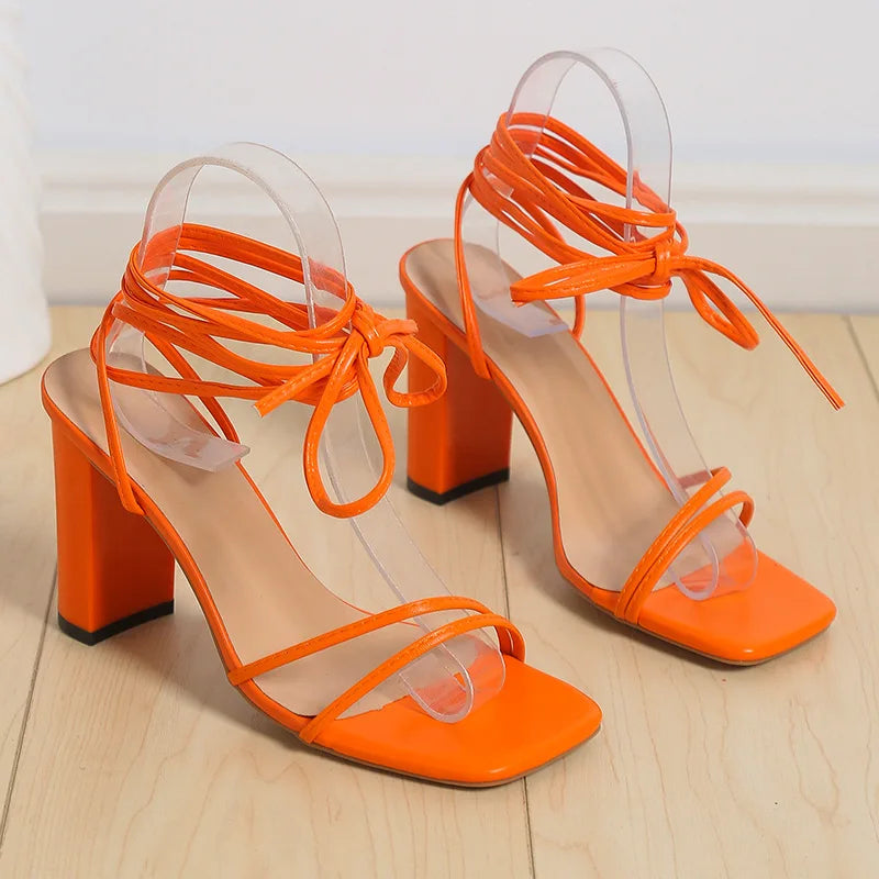 Ankle Strap Sandals Leather Cross-Tied High Heels Shoes Sexy Lace Up Party Pumps