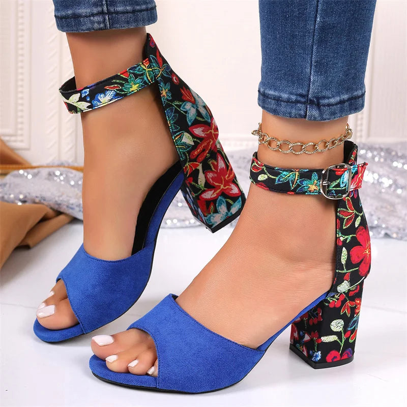 High Heels Ankle Strap Flower Plateaus Pumps Peep Toe