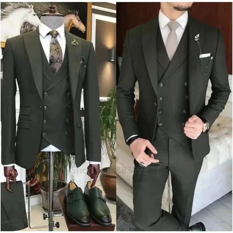 3 Pieces Business Formal Men's Slim Fit Suits Wedding Groom Prom Custom Blazer Jacket Vest Pant Sets