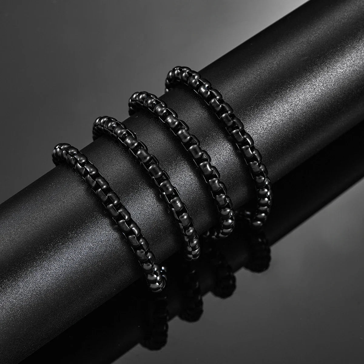 HIYEE 1 Piece 2mm/3mm/4mm/5mm Black Color Box Link Chain Classic Curb Necklace Stainless Steel Jewelry for Men Women
