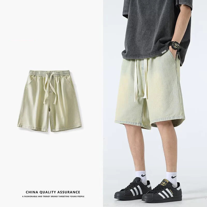Denim Shorts Summer Thin Style Retro Loose American Fashion Brand Pants Casual Five Inch Mid Length Pants