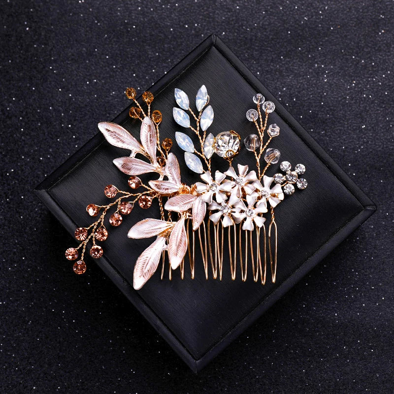 Gold Color Crystal Pearl Hair Comb Headband For Women Bride Party Bridal Wedding Hair Accessories Jewelry Comb Headband