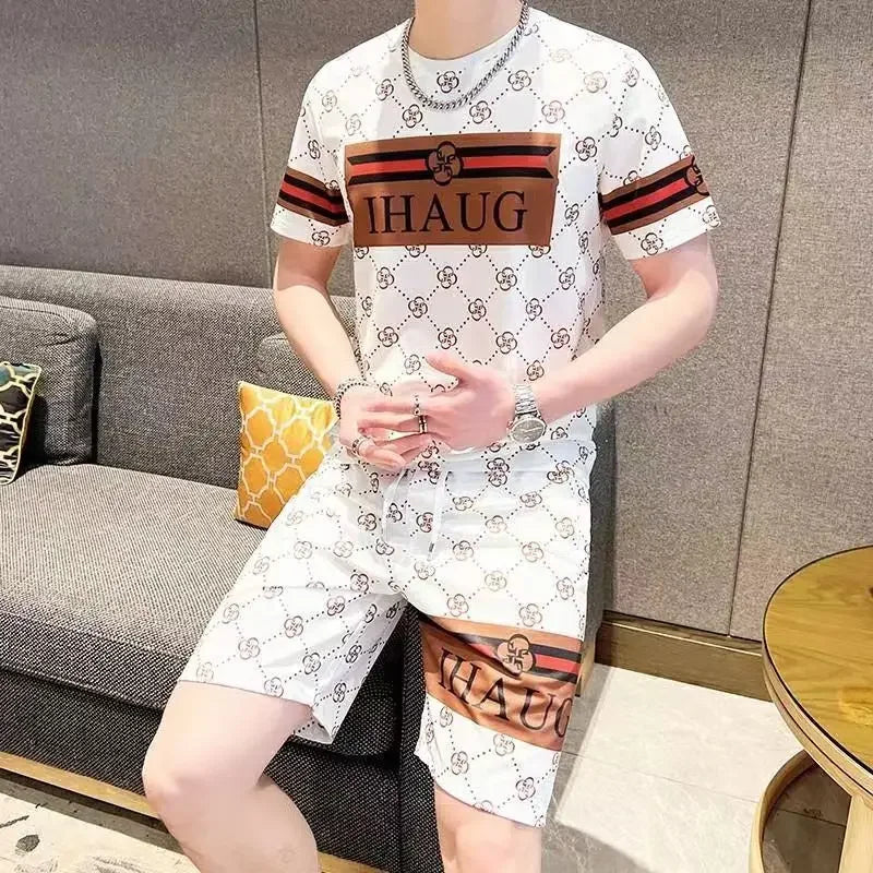 Hot Casual Men's Summer Handsome Loose Trend Fashion Short Sleeve Shorts Sports Quick Drying Fashion Suit