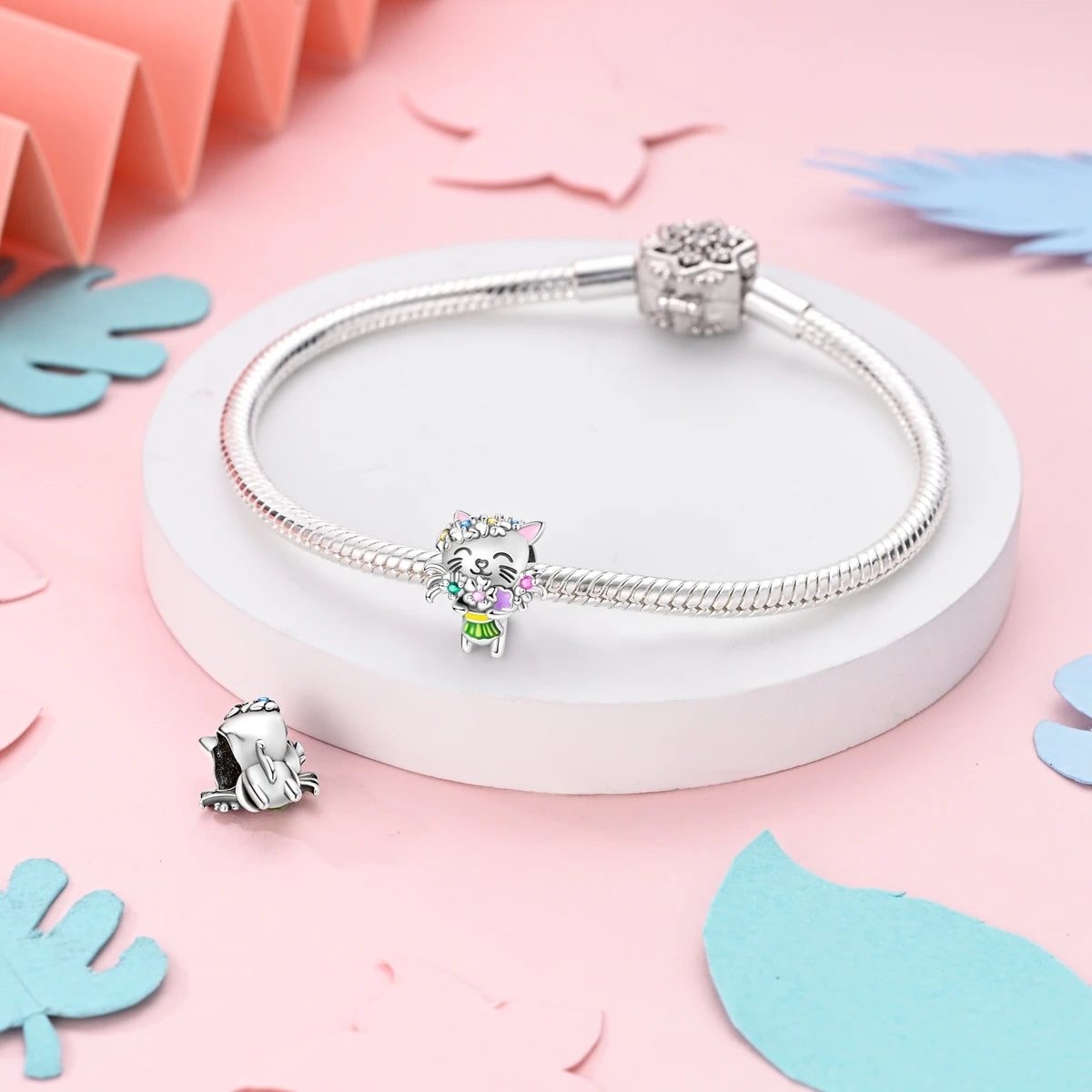 925 Sterling Silver Cute Pet Cat Dog Animal Beads Bracelet Charms